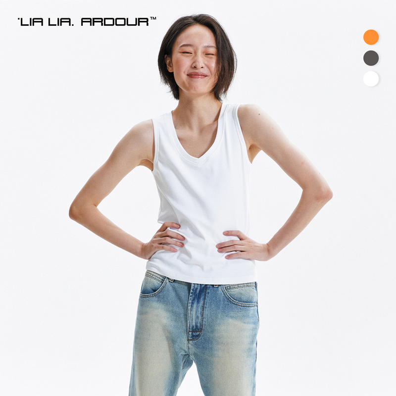 Lialia Three-Color V-Neck Basic Slim-Fit Tank Top for Women, New Summer Style, Slimming, Versatile, Stretchy Sleeveless Top