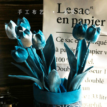 Tie-dyed tulips handmade fabric flowers handmade blue-dyed cotton cloth handmade flowers simulated flowers decorative cloth flowers literary and creative works