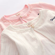Global baby girls four-season wear pure cotton infant knitted cardigan thin air-conditioned small jacket going out shawl top