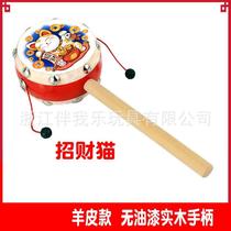 Rattle old-fashioned handmade non-ragger rattle traditional sheepskin rattle baby wood can be chewed by the baby