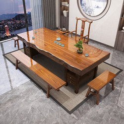 Whole Plate Solid Wood Large Plate Tea Table and Chair Combination New Chinese Style Coffee Table Tea Set Suit Integrated Log Office Tea Table