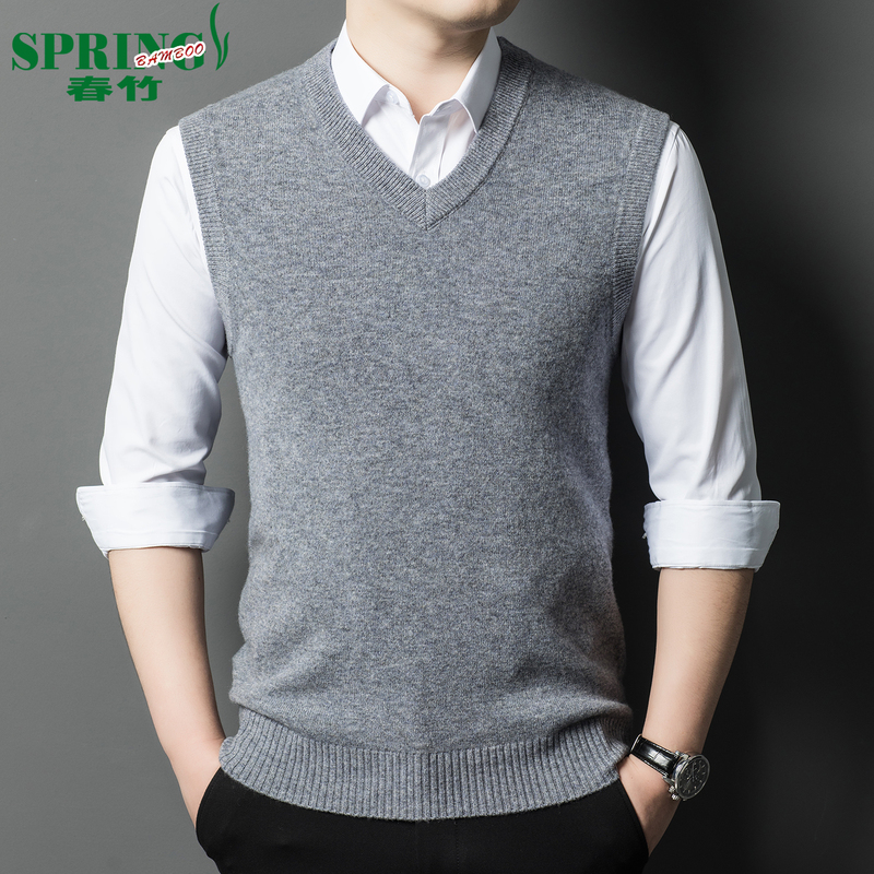 Chunzhu Men's Cashmere Vest V-Neck Solid Color Sleeveless Waistcoat for Middle-Aged and Elderly Dads Wool Knitted Vest Chunzhu Men's Cashmere Vest V-Neck Solid Color Sleeveless Waistcoat for Middle-Aged and Elderly Dads Wool Knitted Vest