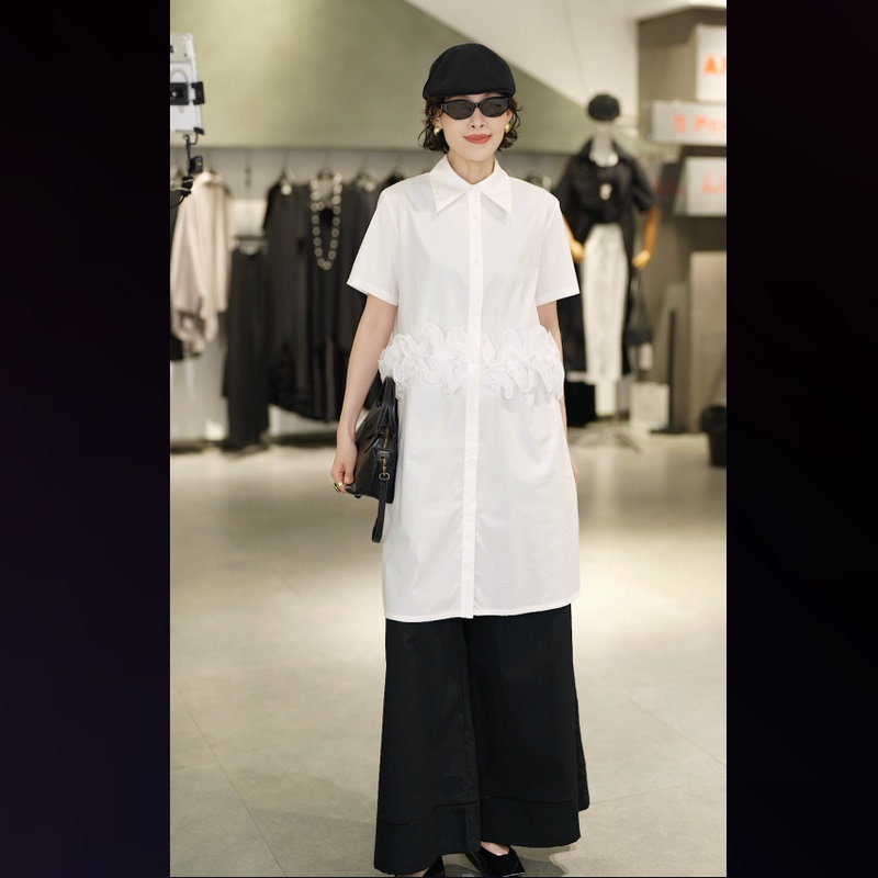 [Xiwen Premium Selection] 6S0507184 Spliced Lace Shirt Dress