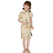 Ancient style Hanfu girls cheongsam dress 2024 new childrens clothing improved new Chinese style guzheng performance clothing summer