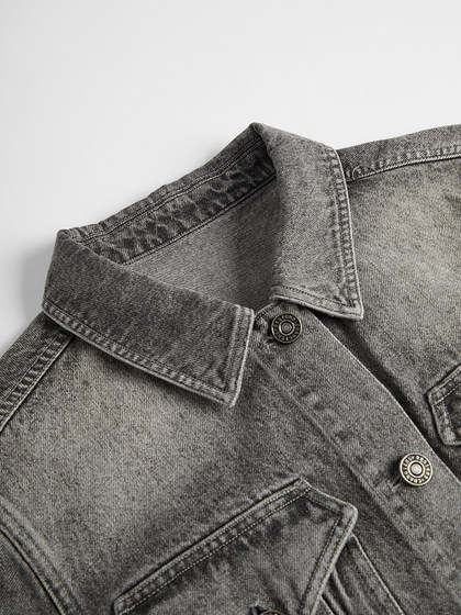 Basic House/百家好美式复古丹宁牛仔外套女2025春季显瘦夹克上衣