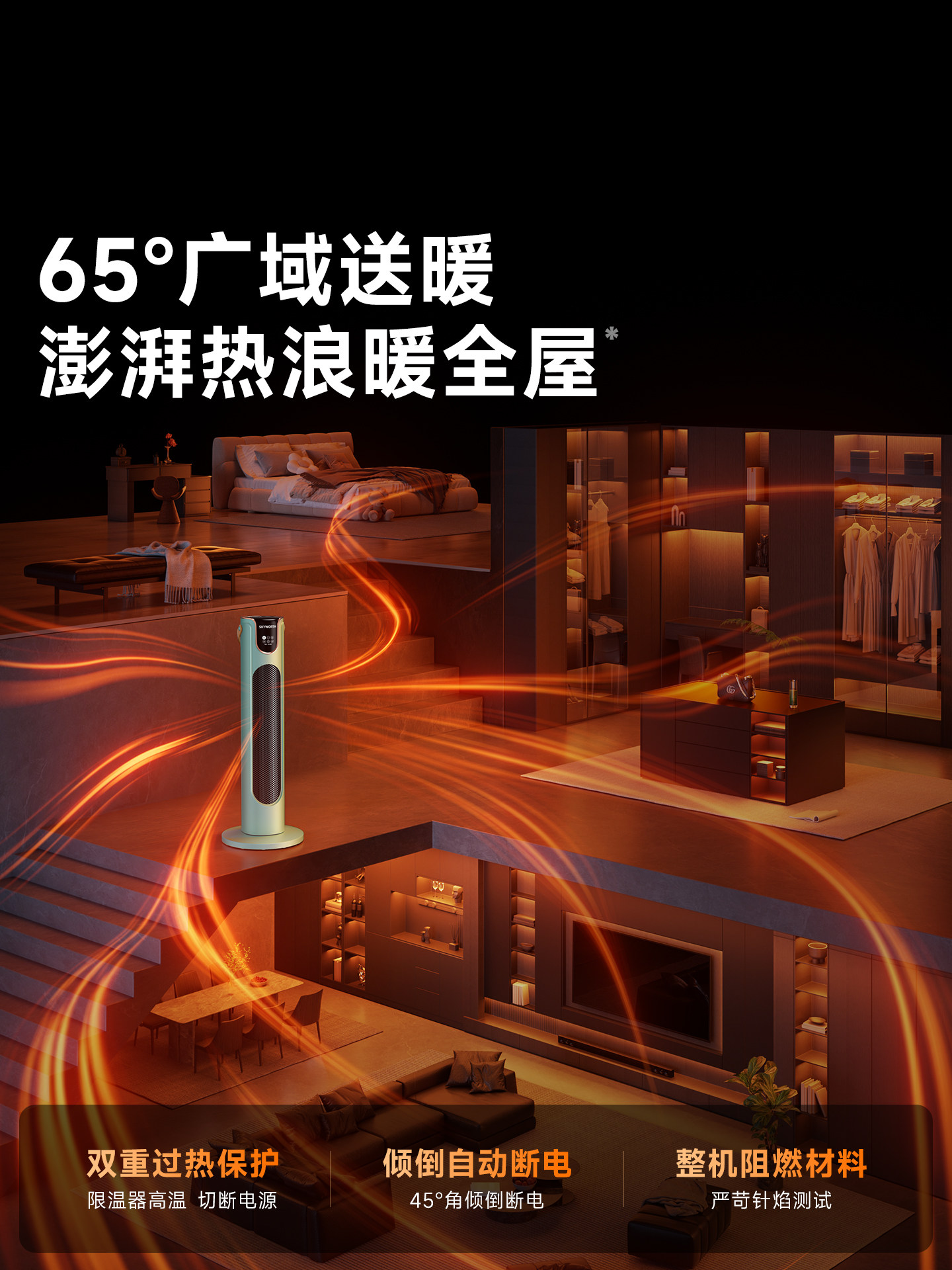 Skyworth Heater 2025 New Model for Home Bathroom, Graphene Electric Heater, Under-Desk Heater for Office