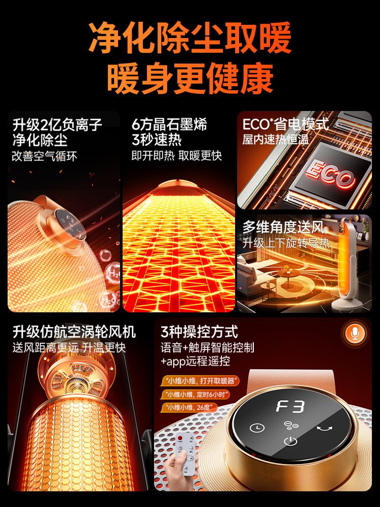 Skyworth Negative Ion Tilt Heater 2025 New Model Fan Heater Bathroom Heater Electric Heater Household Hot Air Blower