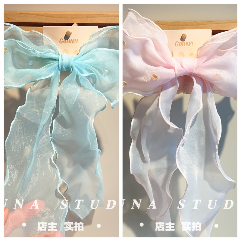 Cool Trendy Fairy-Style Mesh Ribbon Bow Hair Clip for Girls, Spring Clip Hairpin Head Accessory