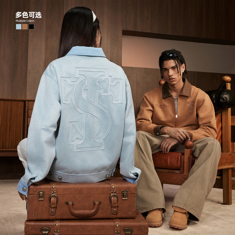 Asen Same Style Stk Smalltownkid Faux Suede Basic Jacket Corduroy Patchwork American Style Coat