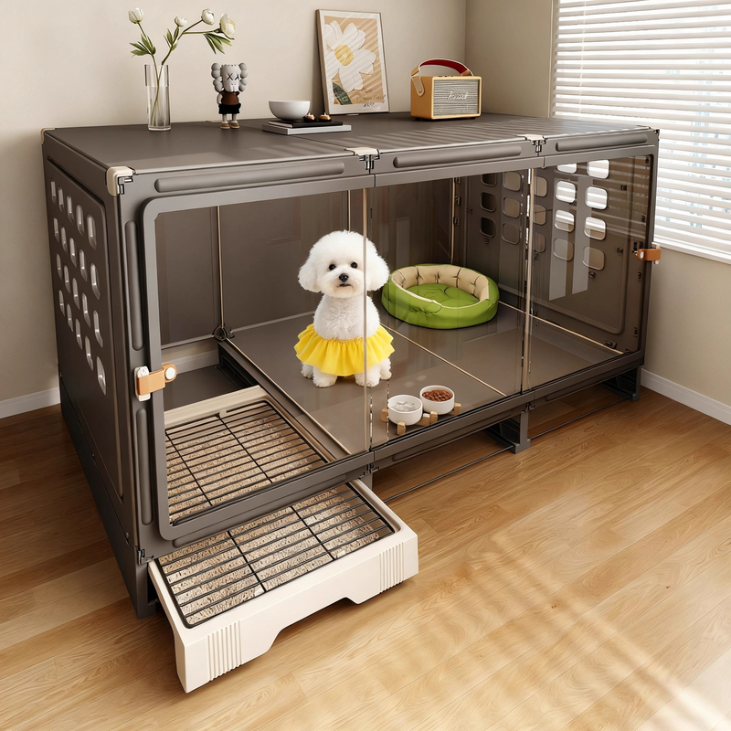 Dog Villa with Separate Toilet, Dog Cage for Small Dogs, One Bedroom, One Living Room, One Bathroom, New Style Dog House for Small Dogs, Pet Teddy