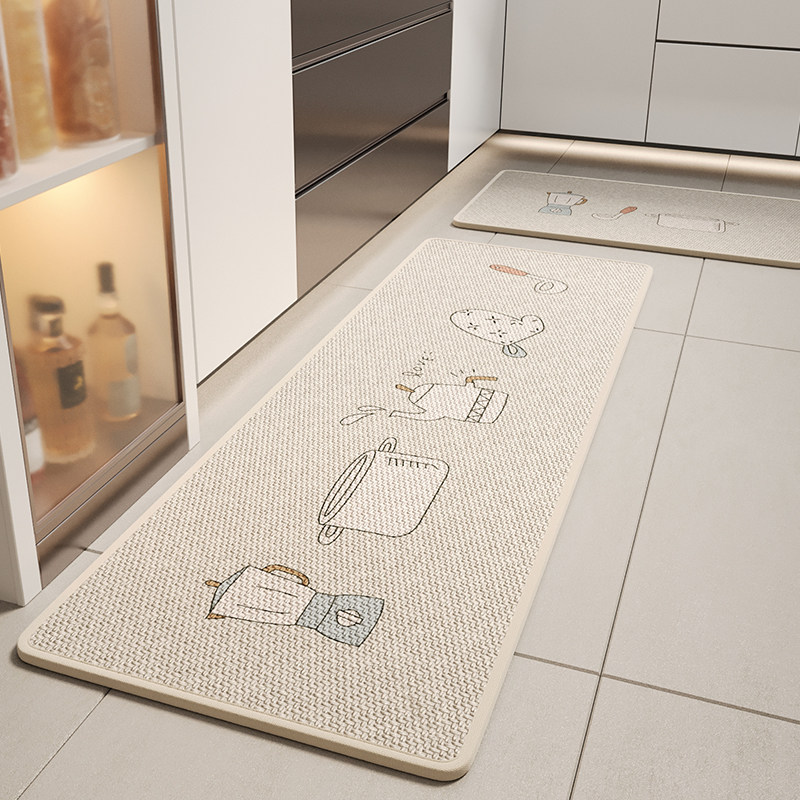Kitchen floor mat, absorbent foot mat, stain-resistant, no-wash, wipeable, anti-slip, anti-fall mat, powder room doorway, soft pad, wear-resistant carpet