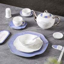 Chidu bone china tableware set hotel table setting three-piece set light luxury bone plate flavored dish Chinese-style high-end dishware four-piece set