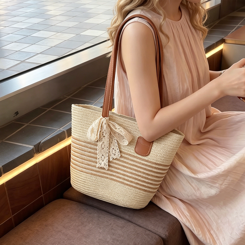Resort-Style Striped Straw Tote Bag for Women, Large-Capacity Woven Handbag, Versatile Casual Bag, Seaside Beach Bag Resort-Style Striped Straw Tote Bag for Women, Large-Capacity Woven Handbag, Versatile Casual Bag, Seaside Beach Bag