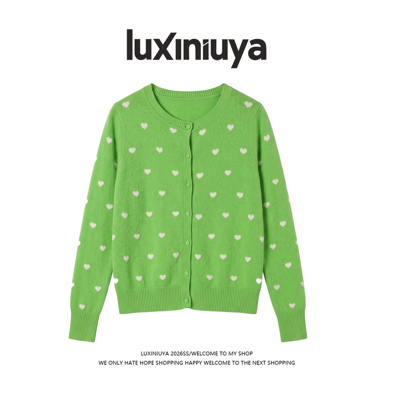 【Luxiniuya】Chinese Valentine's Day Limited Edition Heart-Shaped Jacquard Wool Cardigan Sweater # Qds060