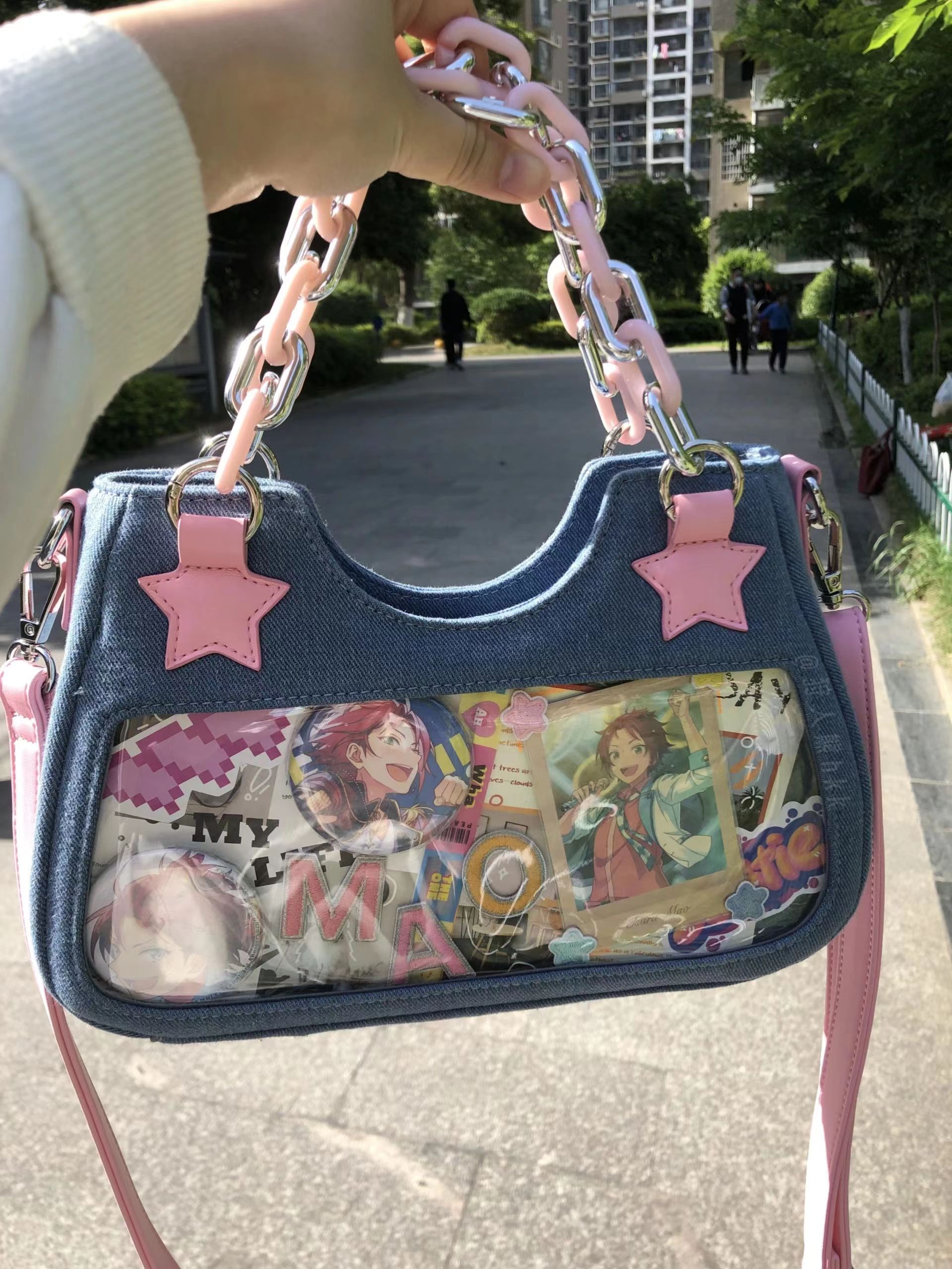 Y2k Pink Star Denim Ita-bag | Three Fleas