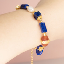 S925 silver gold-plated natural lapis lazuli fashionable design bracelet (shipped from base one item one certificate)