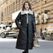 Genuine leather down jacket womens 2021 winter new mink fur fur collar sheepskin leather coat long over-the-knee coat