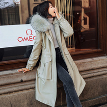 The Pie Overcomes Women 2021 Raccoon Rootto Rabbit Fur Integral Liner Can Be Torn Down Long with Cap Leather Grass Jacket