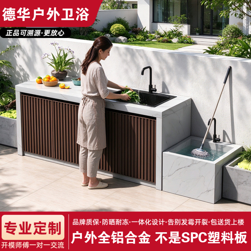 Outdoor Thickened All-Aluminum Rock Slab Storage Cabinet Integrated Cabinet Villa Garden Waterproof Sun-Proof Sink Washbasin