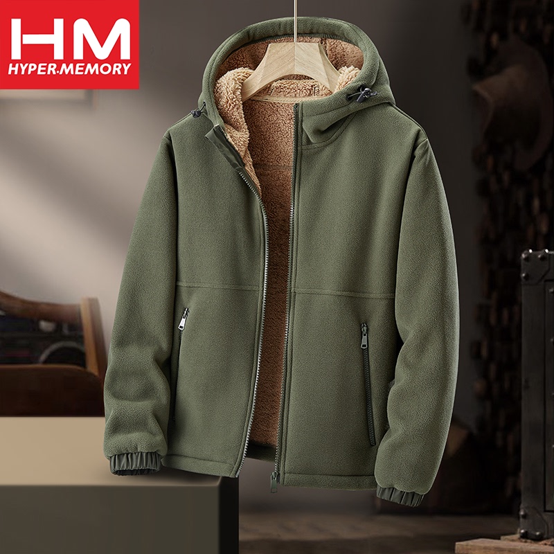 Hm Winter Fleece Cardigan Fleece Sweatshirt Men's Spring and Autumn Jacket Fleece-Lined Thickened Fleece Coat Lamb Wool Jacket