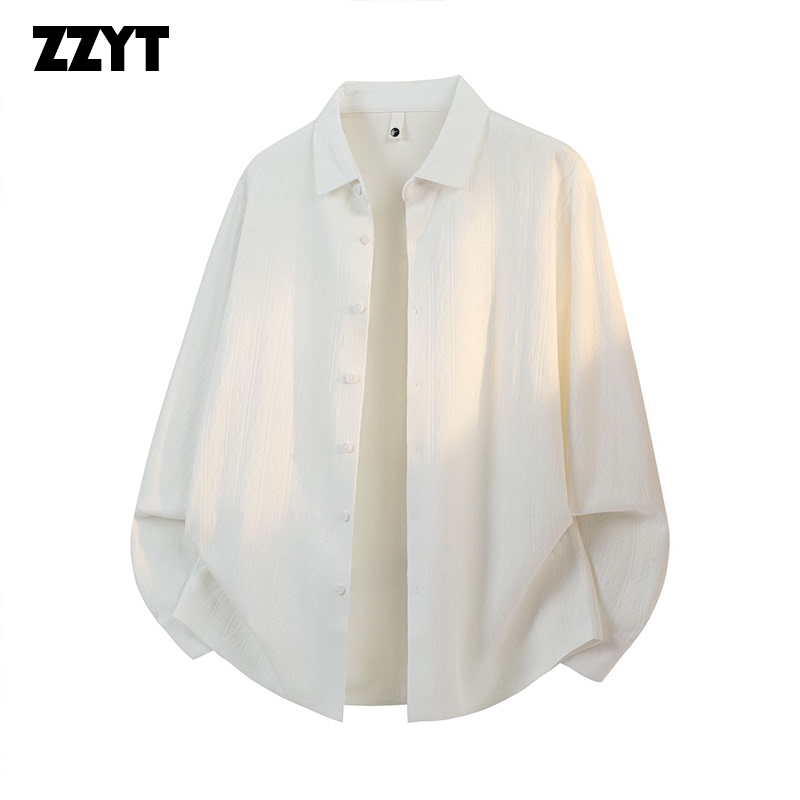 Zzyt Simple White Long-Sleeved Shirt for Men with Lapel Collar, Loose Cotton Shirt, Versatile Basic Style Zzyt Simple White Long-Sleeved Shirt for Men with Lapel Collar, Loose Cotton Shirt, Versatile Basic Style