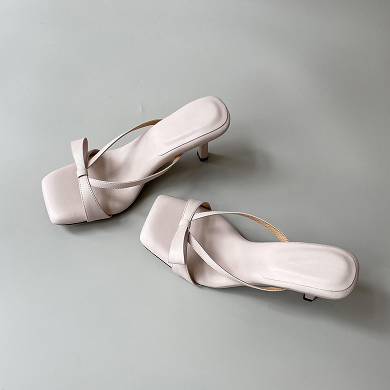 Sheepskin Version ~ Soft Sole soft sole Women's Slip-On Slippers with French Bow, Square Toe, Open Toe, Summer High-Heeled Sandals