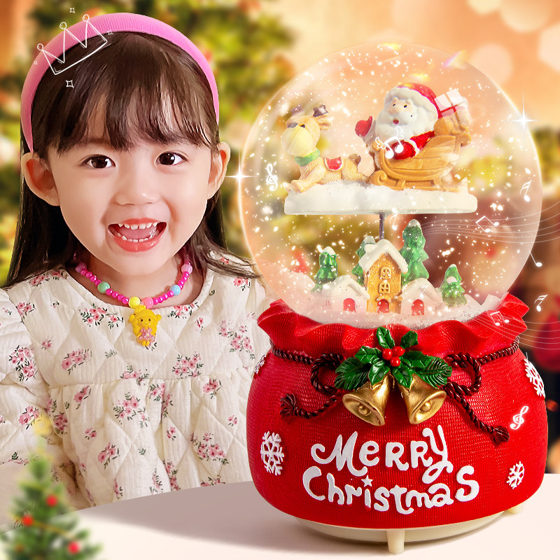 Christmas Music Box Children Octaonic Box Water Crystal Ball Girl Birthday Gift Snowflake Glass Little Girl Swing Piece-Taobao