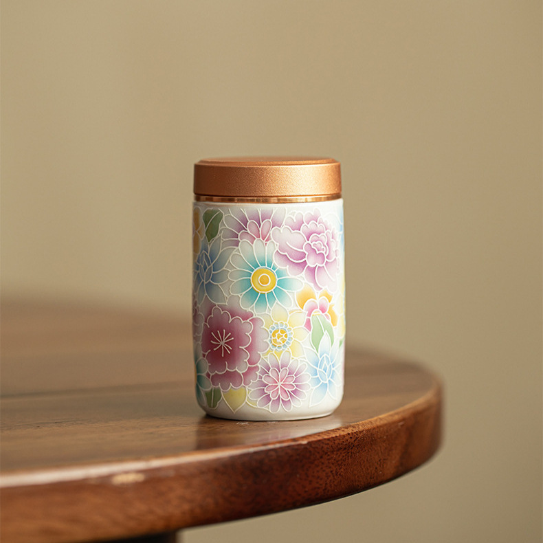 Chinese-Style Antique Enamel Flower Tea Canister Portable Ceramic Jar Household Storage Jar Moisture-Proof Sealed Jar Tea Canister Chinese-Style Antique Enamel Flower Tea Canister Portable Ceramic Jar Household Storage Jar Moisture-Proof Sealed Jar Tea Canister