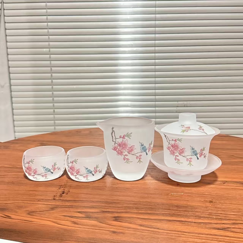 Chinese-Style Thick Frosted Glass Tea Bowl Set, Tea Cup, Home Use Kung Fu Tea Set