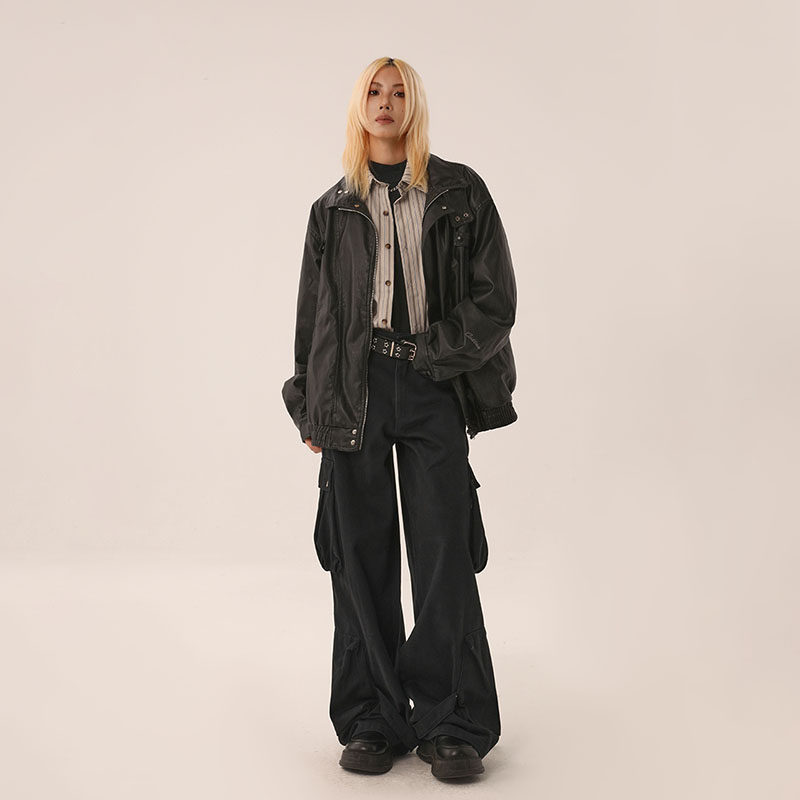 Prose Culture American Retro Merald Brown Leather Coat Jacket Lady Autumn Winter Clip Cotton Thickened Black Locomotive Jacket-Taobao