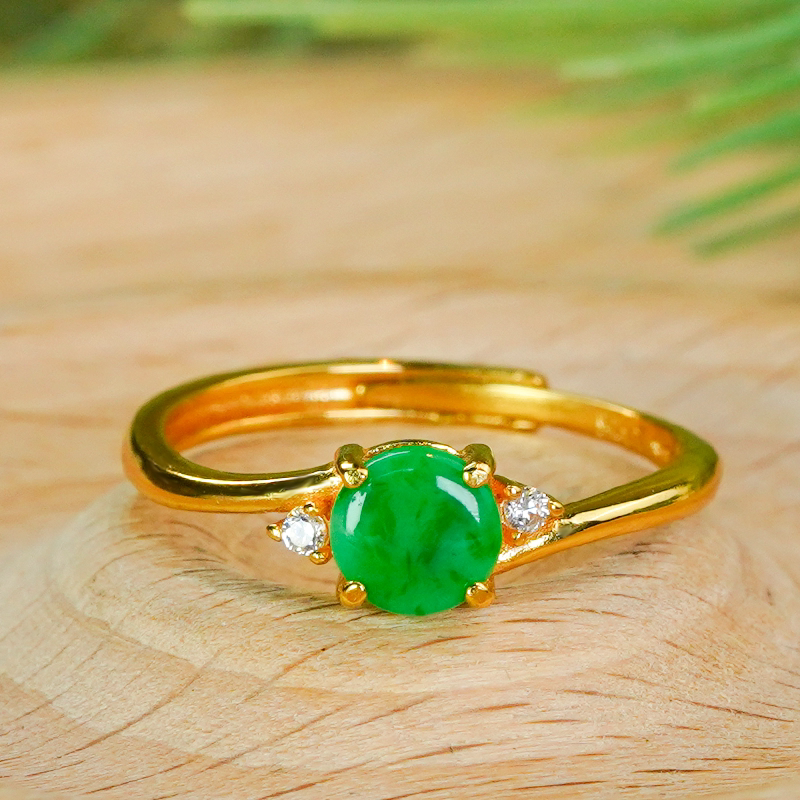 Natural Burmese material A grade jade ring with silver inlay, fashionable and simple full green jade green round brand live ring for women