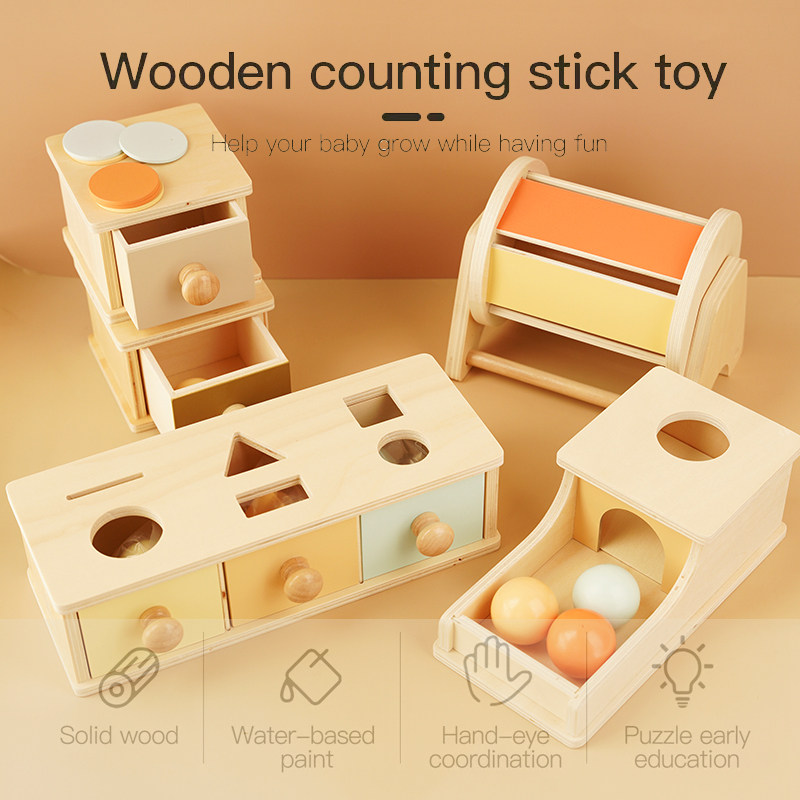 Meng's early education of wooden drawers Target box Puzzle Toys Children Wisdom development slot box teaching aids 6 months 1 year-Taobao