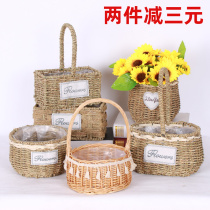 Straw wicker rattan creative flower pot flower arrangement plumeria basket green plant flowers woven wall hanging portable fruit basket