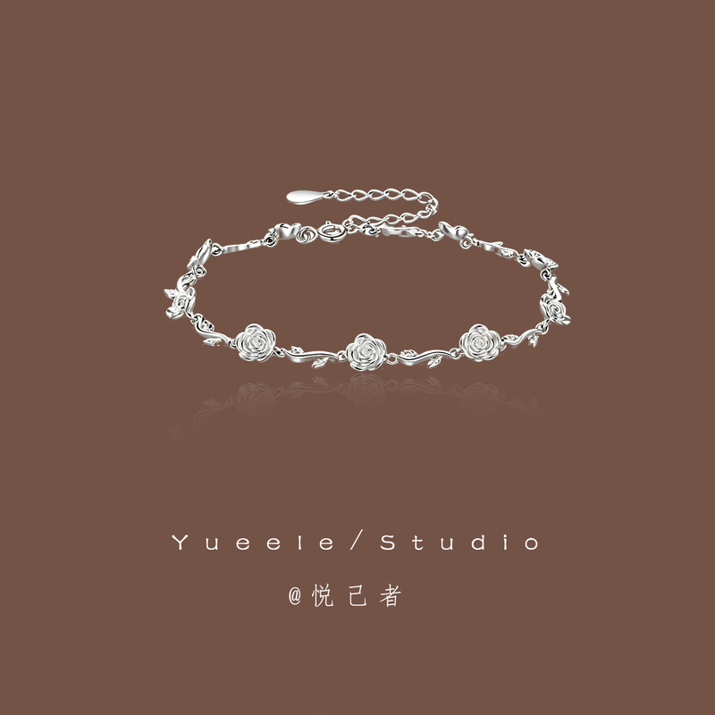 Yueele Pure Silver 999 Rose Flower Bracelet for Women 2026 New Model Non-Fading High-Value Jewelry Birthday Gift