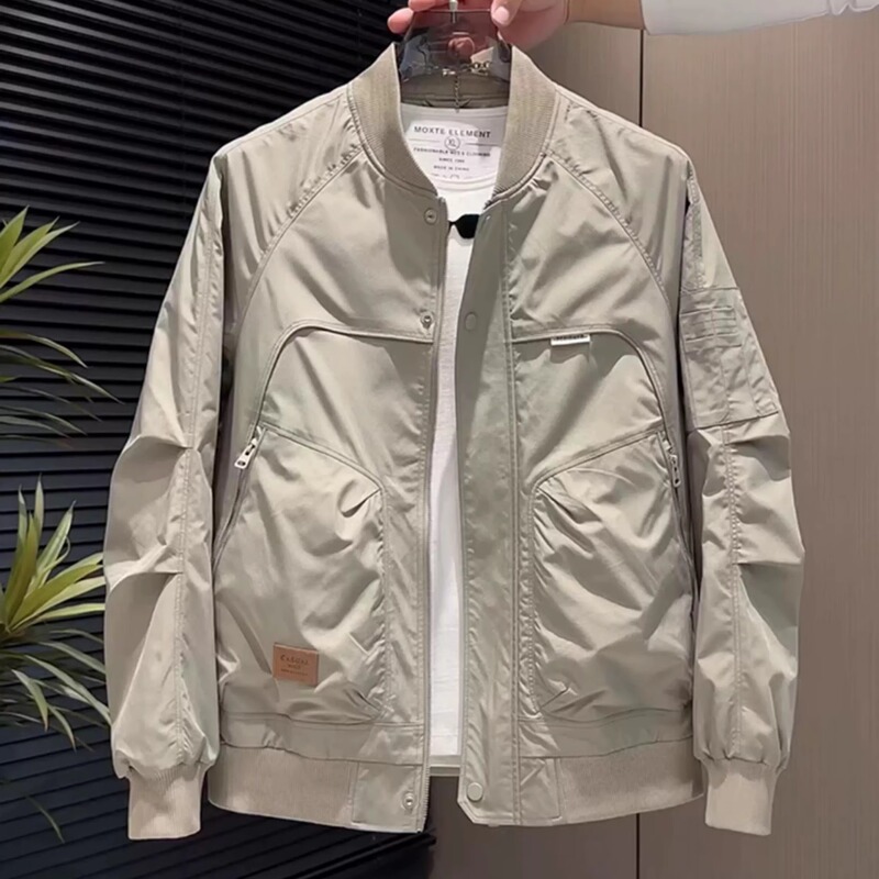 Men's Baseball Jacket 2026 New Spring and Autumn Trendy Fashion Workwear Jacket with Zipper Pockets Pilot Jacket