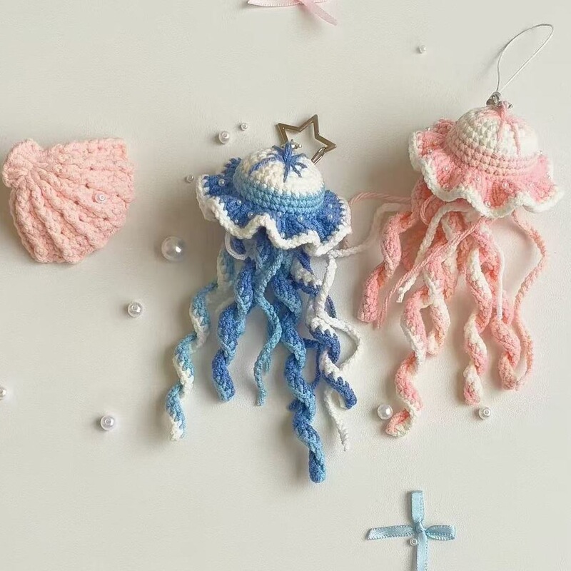 Crochet Jellyfish Gradient Jellyfish Two-Tone Jellyfish Shell Yarn Crochet Material Kit Pendant Keychain Gift Crochet Jellyfish Gradient Jellyfish Two-Tone Jellyfish Shell Yarn Crochet Material Kit Pendant Keychain Gift