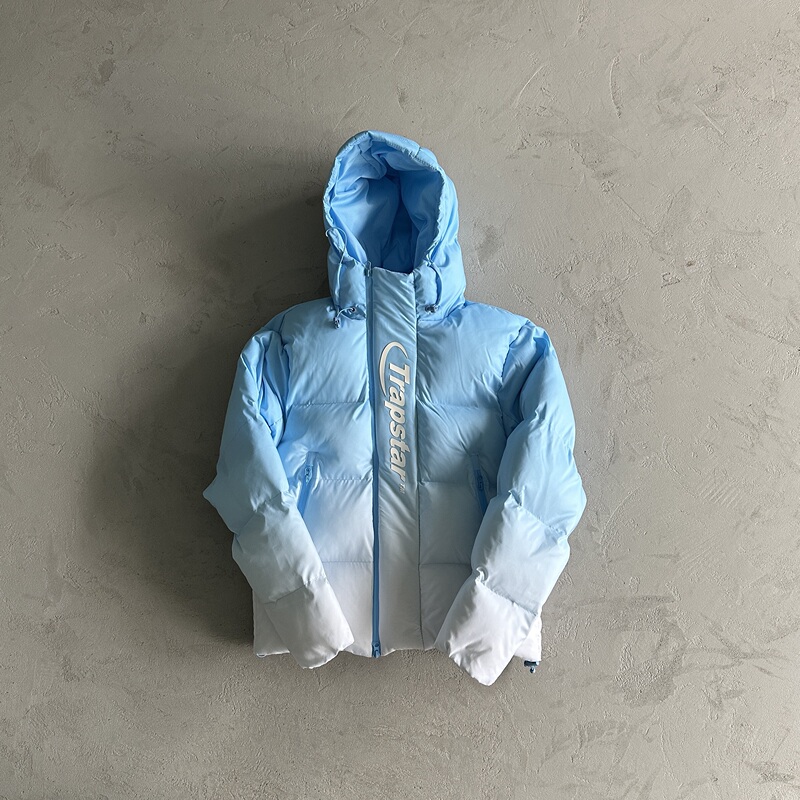 New Product Trapstar down Jacket 2.0 Gradient Blue Cotton Jacket Hooded Men's Autumn and Winter Thickened Jacket Ukdrill