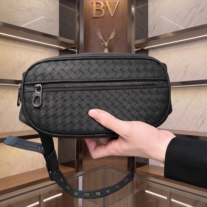 Bv Light Luxury Black First-Layer Cowhide Hand-Woven Waist Bag Mobile Phone Bag Classic Casual Shoulder Crossbody Bag Chest Bag Bv Light Luxury Black First-Layer Cowhide Hand-Woven Waist Bag Mobile Phone Bag Classic Casual Shoulder Crossbody Bag Chest Bag