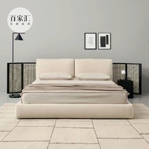 Designer log rattan double bed model room hotel villa second-hand bed wabi-sabi style solid wood manufacturer furniture