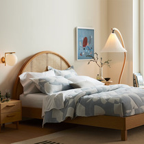 Solid wood rattan bed modern and simple 1 8-meter double bed Nordic Japanese style master bedroom home B&B French retro bed