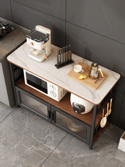 Küchenregal, großer, bodenstehender, mehrschichtiger Mikrowellen-Schieferschrank, Aufbewahrungsschrank mit Tür, Inseltisch, Gemüseschneidetisch