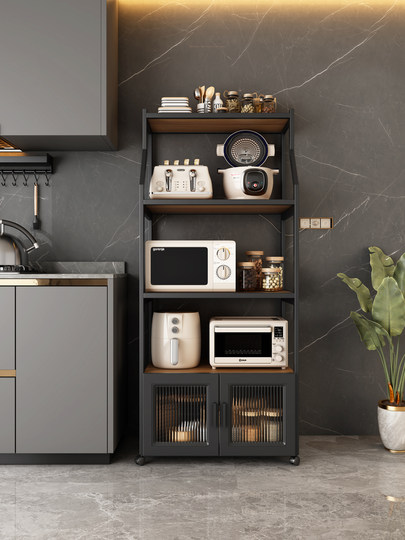 Küchenlagerregal mit Türlagerschrank, bodenstehender mehrschichtiger Backofen, Mikrowelle, Topfgerät, multifunktionaler Lagerschrank