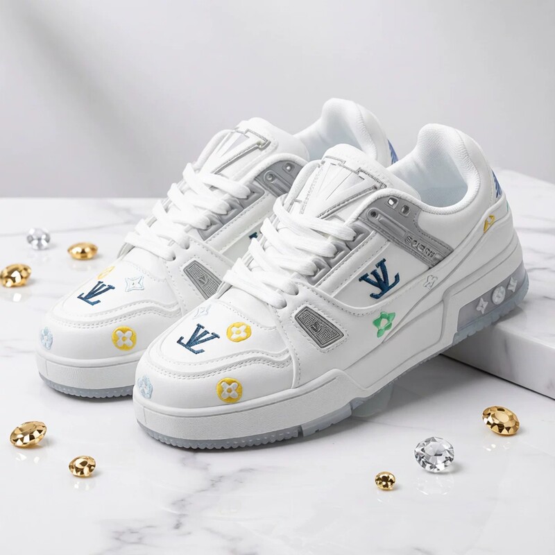 Hong Kong Luxury Brand Autumn and Winter Leather Sneakers for Men and Women, Couple's White Sneakers, Versatile Luxury High-End Replica Sneakers