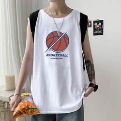 Summer sweat vest for boys, loose Hong Kong style sports student cartoon print bottoming shirt, versatile sleeveless waistcoat T-shirt