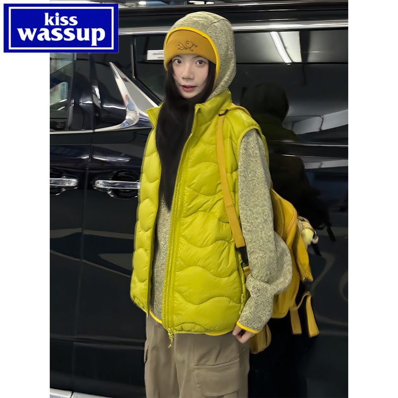 Wassup Yellow Lightweight down Vest for Women, Winter Outerwear, Sleeveless Vest, 90% White Duck down Inner Lining, Warm Jacket