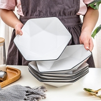 6 8-inch Hexagonal disc Rhomboid Plate Household ceramic dish Dish Thickened anti-scalding diamond disc