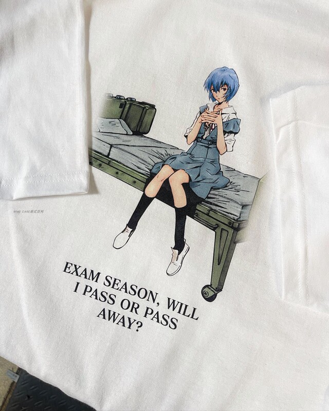 Eva Spray Paint Tee Ayanami Rei Manga Short-Sleeved T-Shirt Pullover Drop Shoulder Rei Ayanami