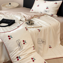 Light luxury and high-end summer double-sided Tencel summer quilt four-piece set for sleeping naked embroidered ice silk air-conditioned quilt machine washable