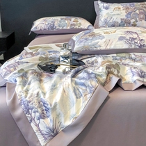 Light luxury and high-end summer machine washable 140s silk summer cool quilt four-piece set double ice silk bed sheet air-conditioned thin quilt