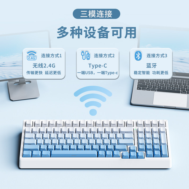 Ruiyi F99Pro Mechanical Keyboard Wireless Three-Mode 98-Key Layout Bluetooth Office E-Sports Gaming Keyboard Red Switch Brown Switch